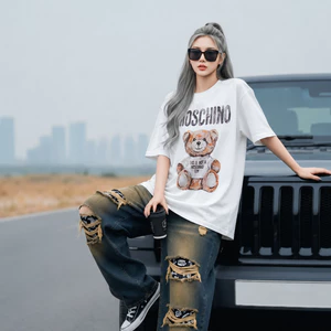 Áo thun 100% Cotton moschino teddy Cotton fom rộng oversize