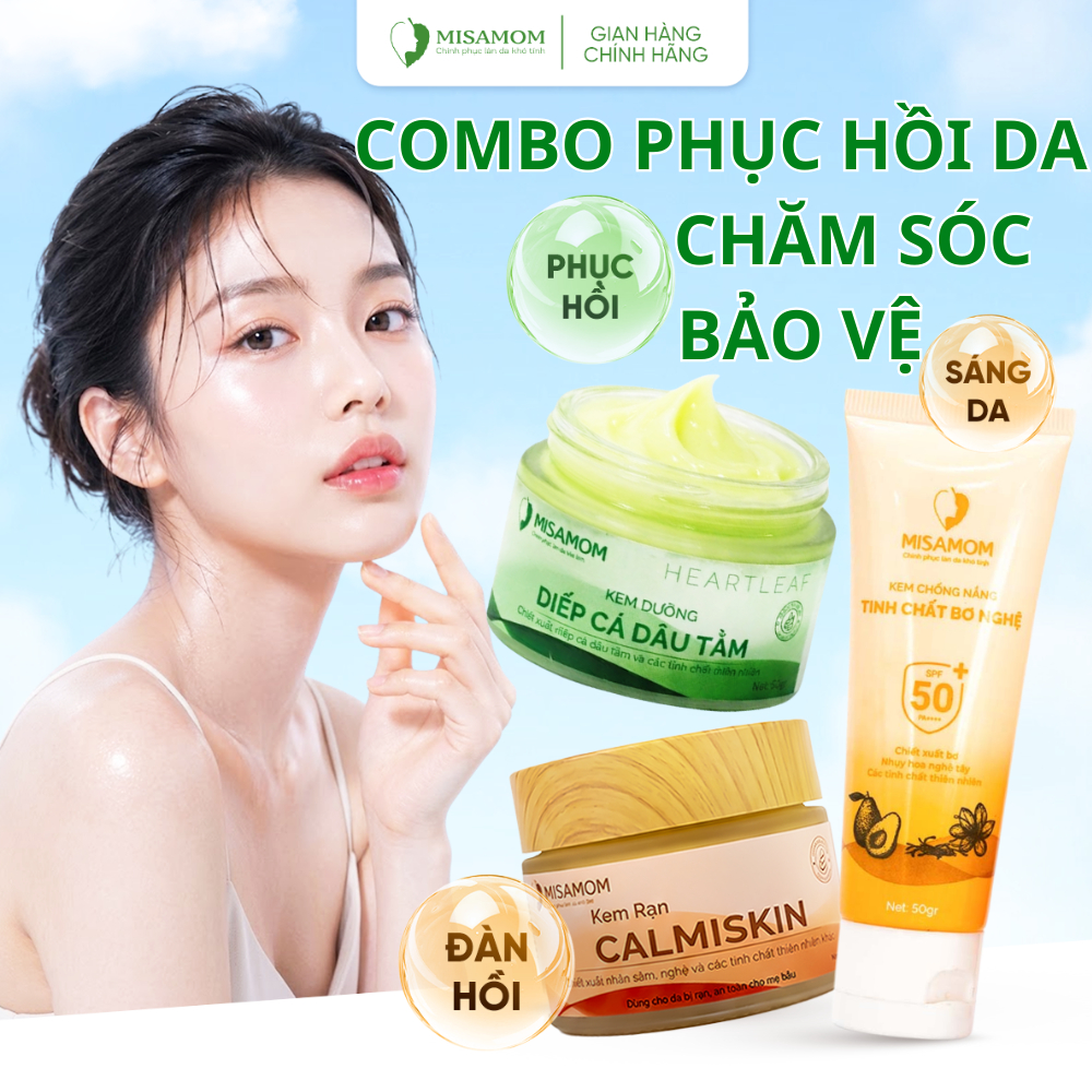 Combo dưỡng da thiên nhiên Misamom - Chăm sóc da - Bảo vệ da - Phục hồi da - Kem chống nắng - Kem diếp cá - Kem rạn
