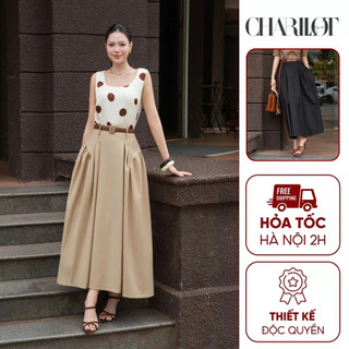 Chân Váy ARIA Dáng Dài Suông Xếp Rủ Đen/Nâu Thiết Kế Charllot Cao Cấp Kaki Mềm Co Giãn Tôn Dáng