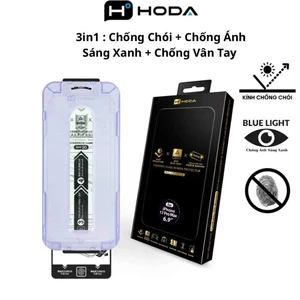 Kính Cường Lực HODA 3in1 Chống Chói + Chống Ánh Sáng Xanh +Chống Vân Tay Cho IPhone 15-18 Series -Kèm Khung