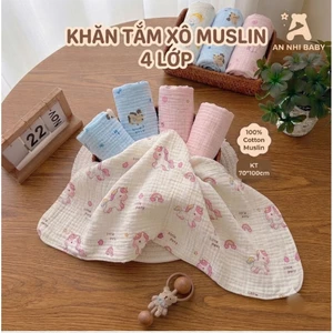 Khăn Tắm Xô Muslin 4 Lớp Cho Bé An Nhi Baby (70x100cm) - Siêu Mềm Mại, Thấm Hút Tốt