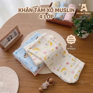 Khăn Tắm Xô Muslin 4 Lớp Cho Bé An Nhi Baby - Khăn Quấn Tắm Sợi Bông Tự Nhiên Nhiều Họa Tiết (70×100cm)