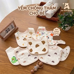 Yếm Xô Muslin Chống Thấm Cho Bé Sơ Sinh , Yếm Tròn Chữ U Họa Tiết Hàn Quốc - An Nhi Baby