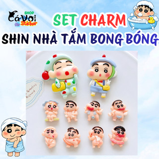 [ĐỘC QUYỀN]  🌟 Set Charm Shin Nhà Tắm Bong Bóng Siêu Cute – Bộ 10 Charm Resin Trang Trí Dép Kawaii Cao Cấp