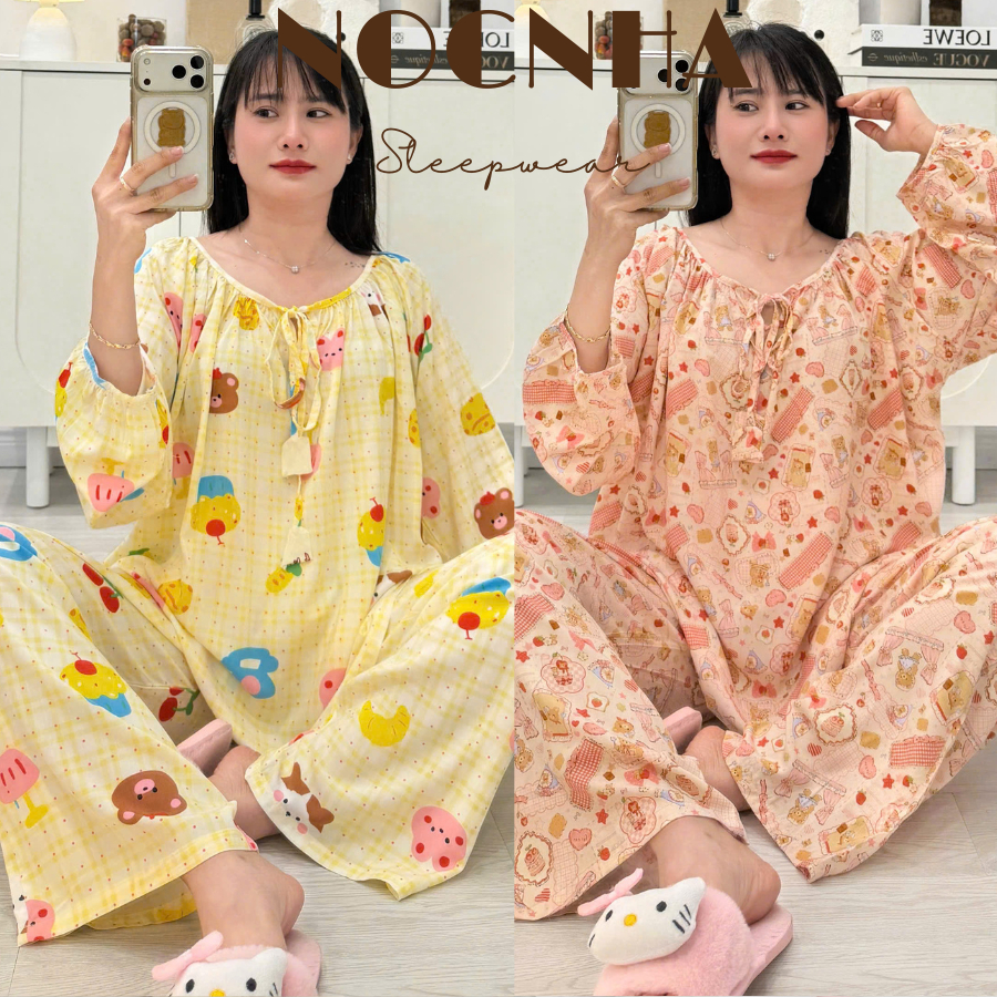 (43-98kg) Bộ tole cổ thuyền cột dây chuông, tay raglan FORM RỘNG, hàng thiết kế - Nocnhasleepwear
