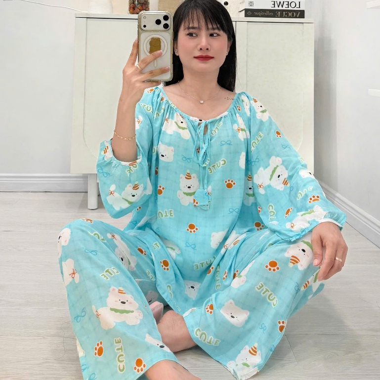 (43-98kg) Bộ tole cổ thuyền cột dây chuông, tay raglan FORM RỘNG, hàng thiết kế - Nocnhasleepwear