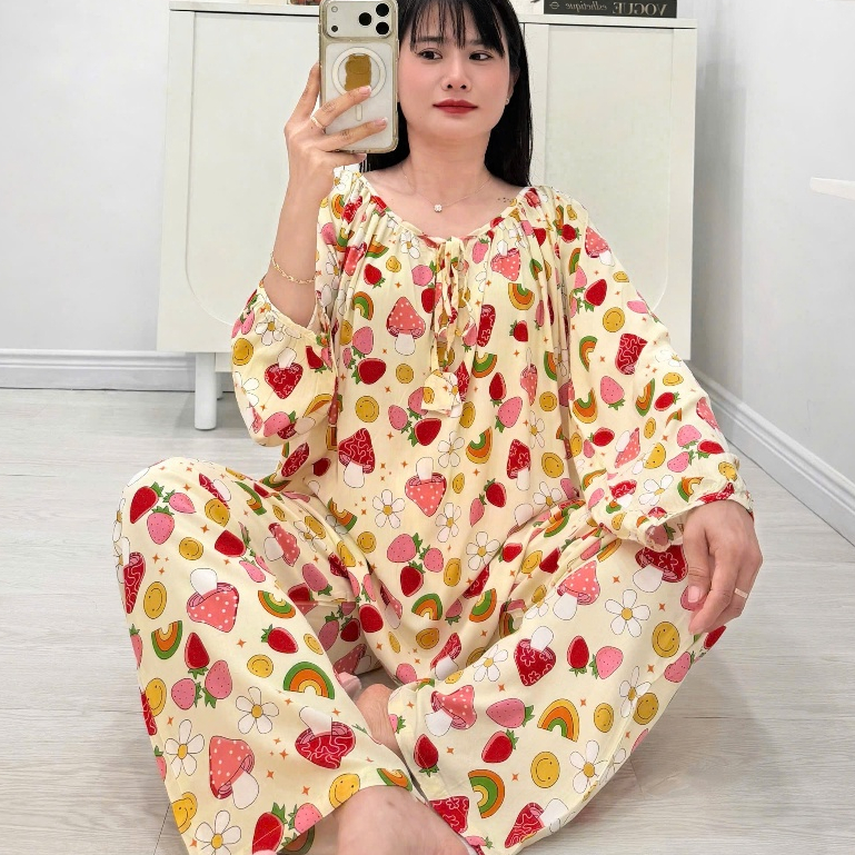 (43-98kg) Bộ tole cổ thuyền cột dây chuông, tay raglan FORM RỘNG, hàng thiết kế - Nocnhasleepwear