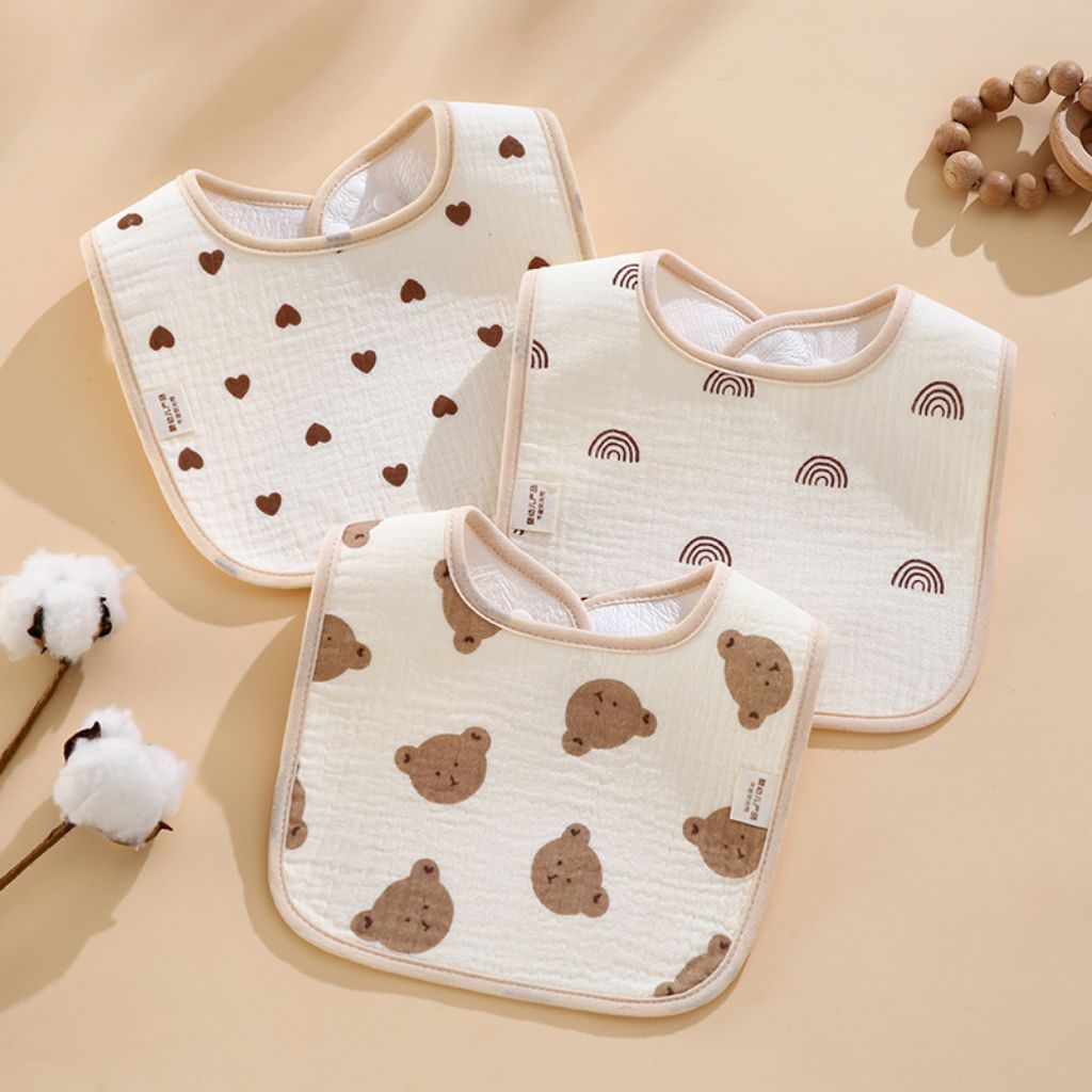 [Combo3/5] Yếm Xô Muslin Chống Thấm Cho Bé Sơ Sinh , Yếm Tròn Chữ U Họa Tiết Hàn Quốc  - An Nhi Baby