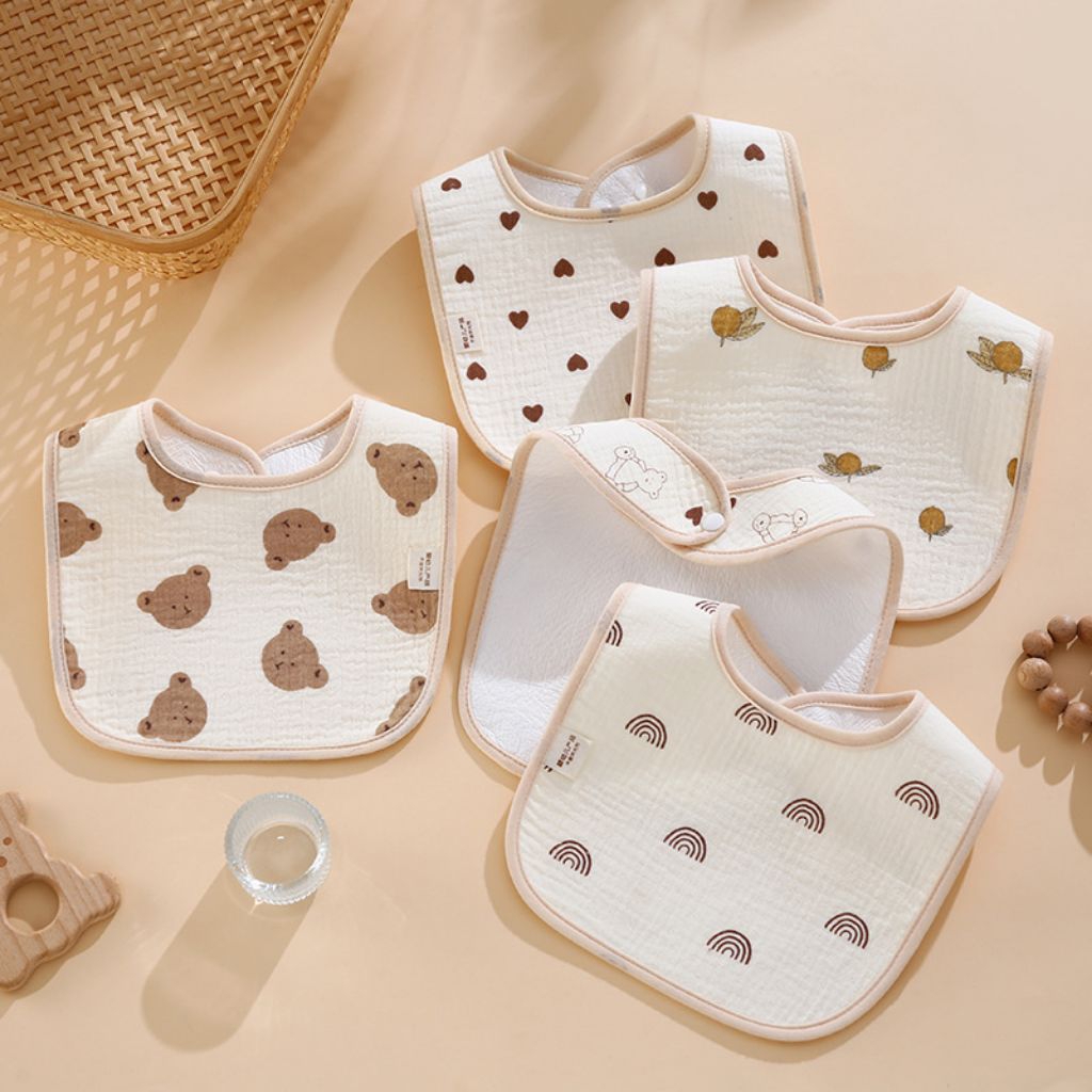 [Combo3/5] Yếm Xô Muslin Chống Thấm Cho Bé Sơ Sinh , Yếm Tròn Chữ U Họa Tiết Hàn Quốc  - An Nhi Baby