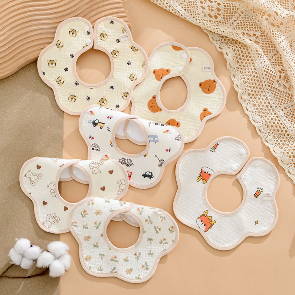 ​[Combo 3/5] Yếm Xô Muslin 360° Cho Bé -Yếm Tròn Chống Thấm Thấm Hút Họa Tiết Hàn Quốc An Nhi Baby
