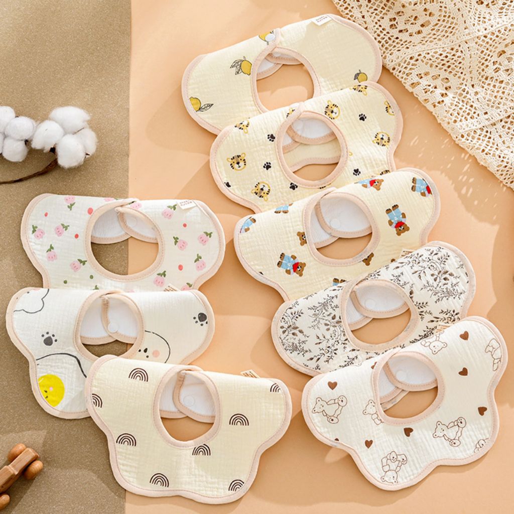 ​[Combo 3/5] Yếm Xô Muslin 360° Cho Bé -Yếm Tròn Chống Thấm Thấm Hút Họa Tiết Hàn Quốc An Nhi Baby
