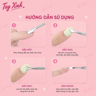 Cây Đẩy Da Chết Inox 2 Đầu Tay Xinh – Dụng Cụ Đẩy Da, Cạo Gel, Vệ Sinh Viền Móng Chuyên Nghiệp