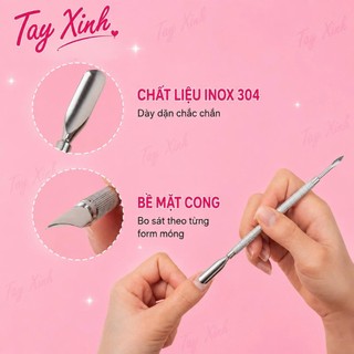 Cây Đẩy Da Chết Inox 2 Đầu Tay Xinh – Dụng Cụ Đẩy Da, Cạo Gel, Vệ Sinh Viền Móng Chuyên Nghiệp