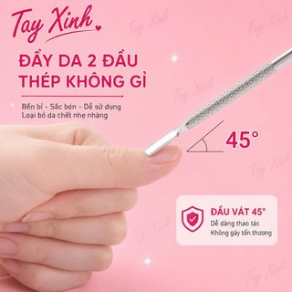 Cây Đẩy Da Chết Inox 2 Đầu Tay Xinh – Dụng Cụ Đẩy Da, Cạo Gel, Vệ Sinh Viền Móng Chuyên Nghiệp