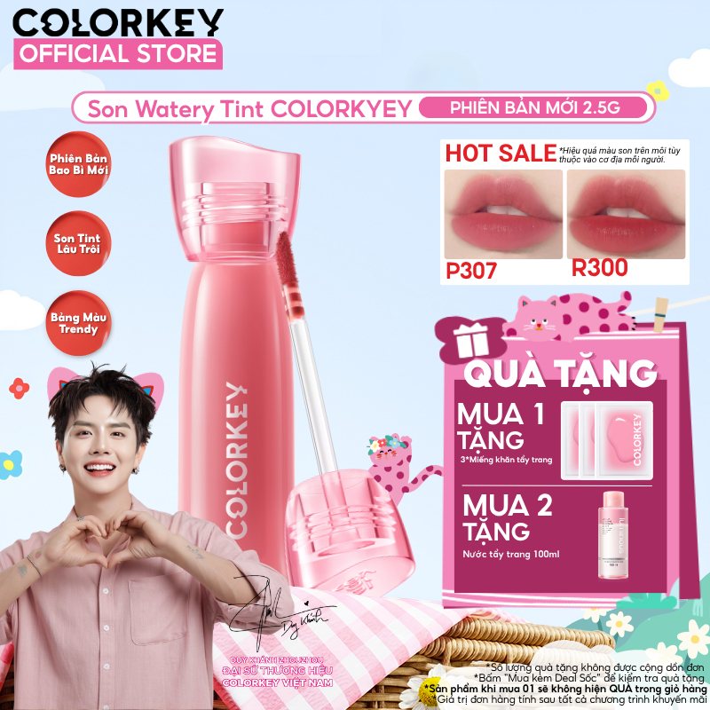 [MỚI] Son COLORKEY Watery Tint Phiên Bản Mới Bền Màu Lâu Trôi, Không Dính Cốc, Siêu Mịn Môi 2.5g