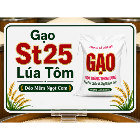 10kg Gạo ST25 Nội Địa LÚA TÔM ( Sạch Hữu Cơ )