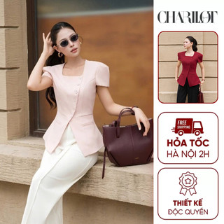 Áo Vest Nữ Roselle Cổ Vuông Queen Hàn Đỏ/Hồng Thiết Kế Charllot Chiết Eo Tôn Dáng Co Giãn Ít Nhăn