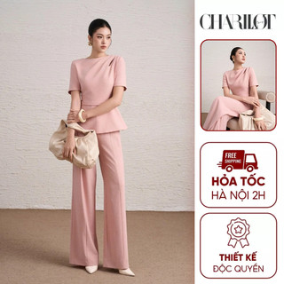 Áo Peplum Nữ Quần Suông Hồng Pastel NINI Thiết Kế Charllot Công Sở Nữ Chất Chéo Hàn Ít Nhăn