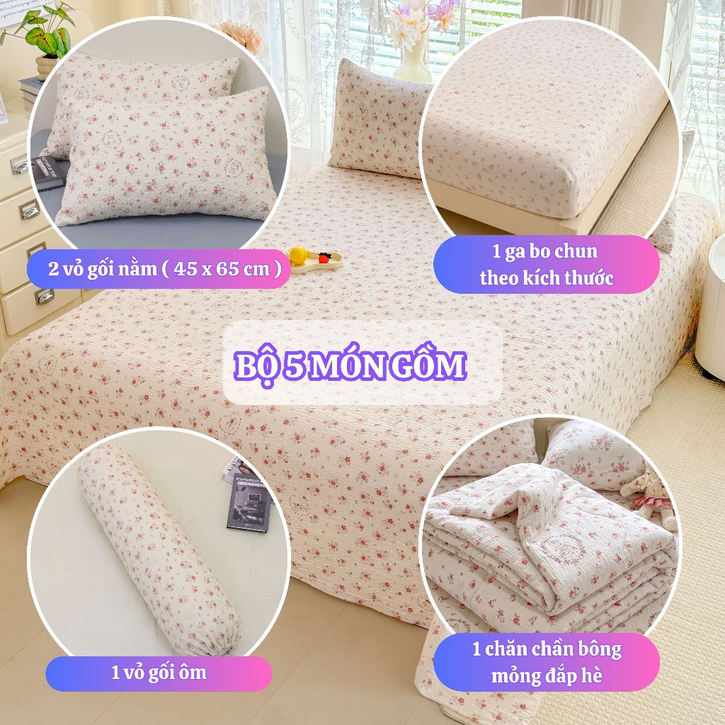 Bộ Chăn Hè Ga Gối Cotton Đũi Icemax Cao Cấp  5 Món, Mềm Mịn Chuẩn Baby Skin, Thoáng Mát An Như Bedding