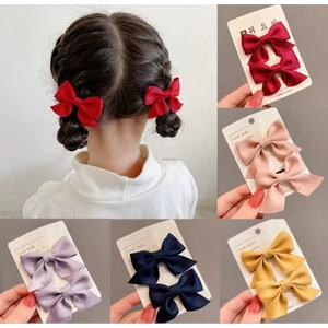Set 2 kẹp nơ nhỏ cho bé vải lụa satin trơn cực xinh phong cách vintage Hàn Quốc