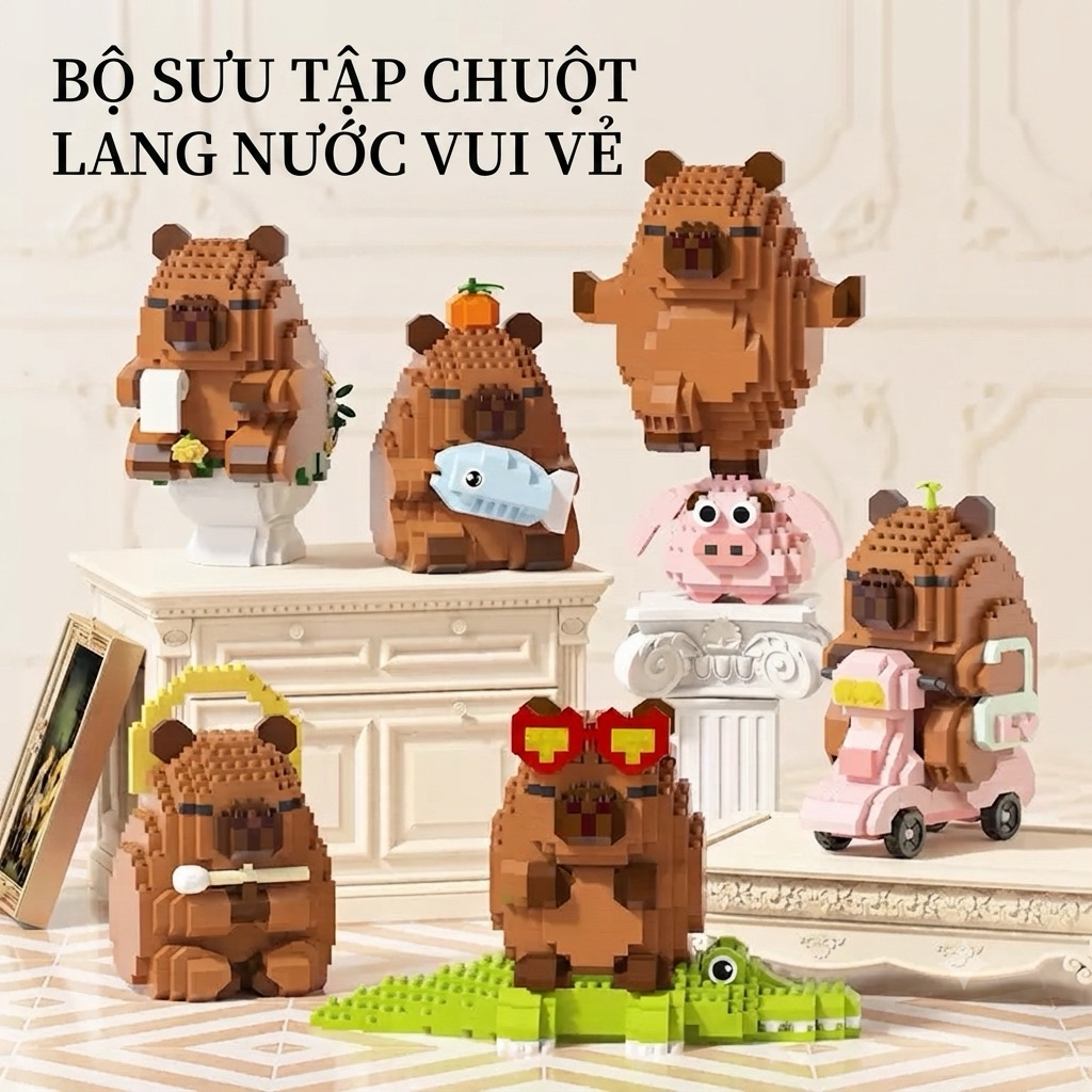 Bộ Sưu Tập Mô Hình Lắp Ráp Capybara Siêu Cấp Đáng Yêu