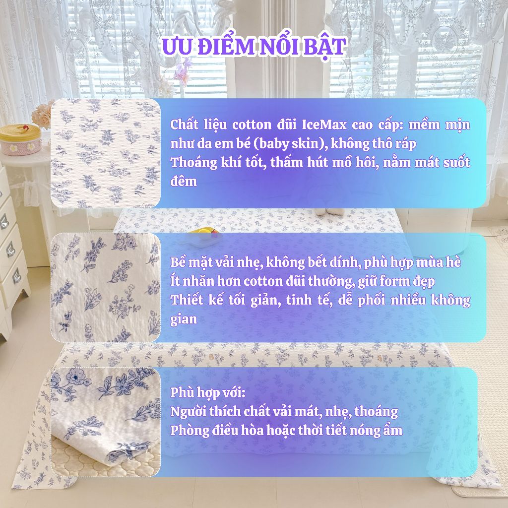 Bộ Chăn Hè Ga Gối Cotton Đũi Icemax Cao Cấp  5 Món, Mềm Mịn Chuẩn Baby Skin, Thoáng Mát An Như Bedding