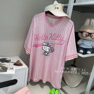 QCL1 Áo thun kitty kẻ hồng cổ tim siêu hot, xinh xỉu chuẩn Momo xịn sò (Freesz)