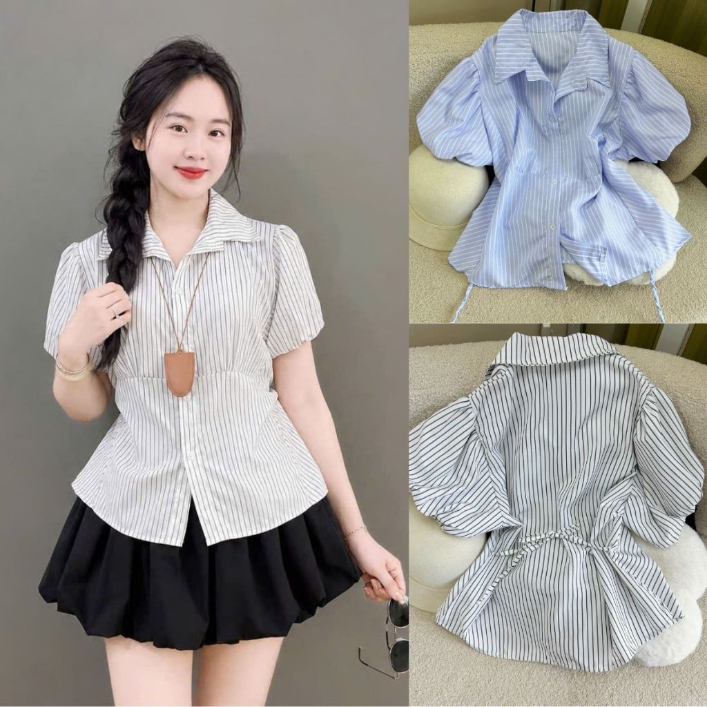 Áo bigsize nữ kiểu baby doll tay phồng có dây buộc ở eo tôn dáng che khuyết điểm vải mềm mát thiết kế thanh lịch -SM189
