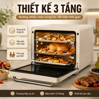 Lò nướng hấp đa năng QCOOKO 22L chuyên chiên, nướng, hấp sẵn chương trình 80 m