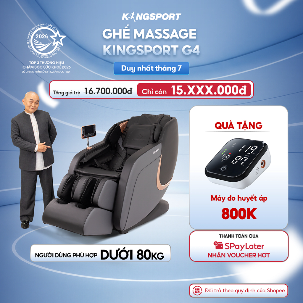 [KOL] Ghế massage KINGSPORT Standard G4 con lăn di chuyển cổ vai, túi khí massage tay dài