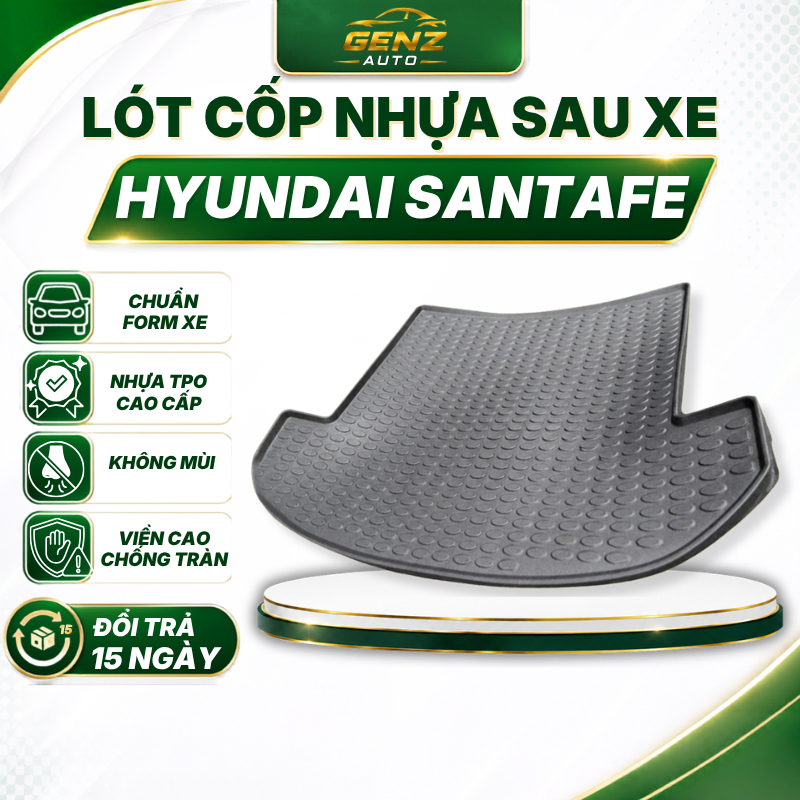 Lót cốp Hyundai Santafe 2019 - Nay - Nhựa dẻo TPO Không mùi, Chuẩn khít form xe, Chống thấm nước