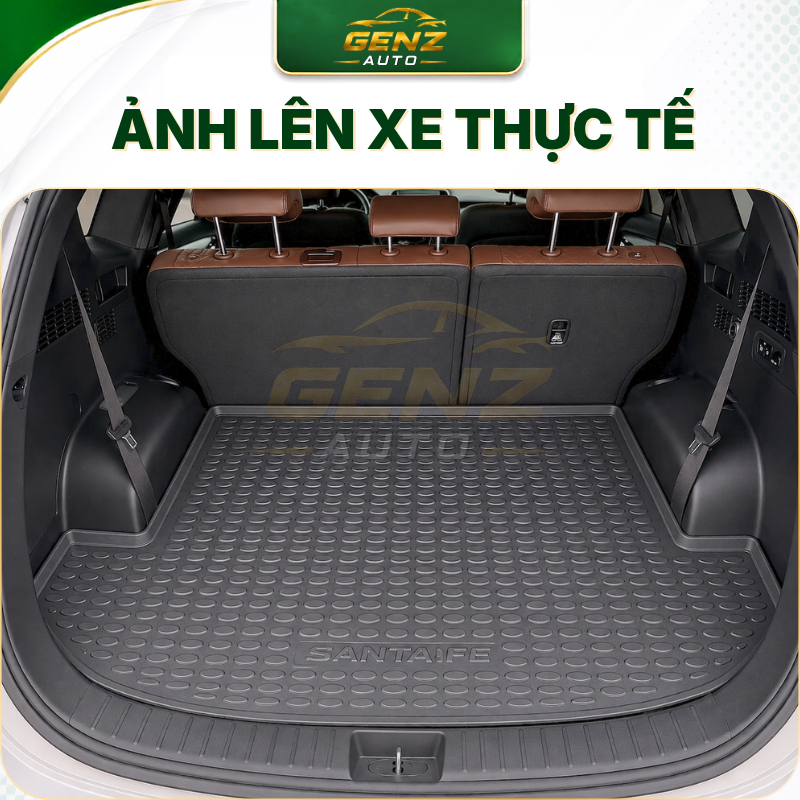 Lót cốp Hyundai Santafe 2019 - Nay - Nhựa dẻo TPO Không mùi, Chuẩn khít form xe, Chống thấm nước