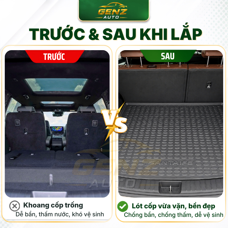 Lót cốp Hyundai Santafe 2019 - Nay - Nhựa dẻo TPO Không mùi, Chuẩn khít form xe, Chống thấm nước