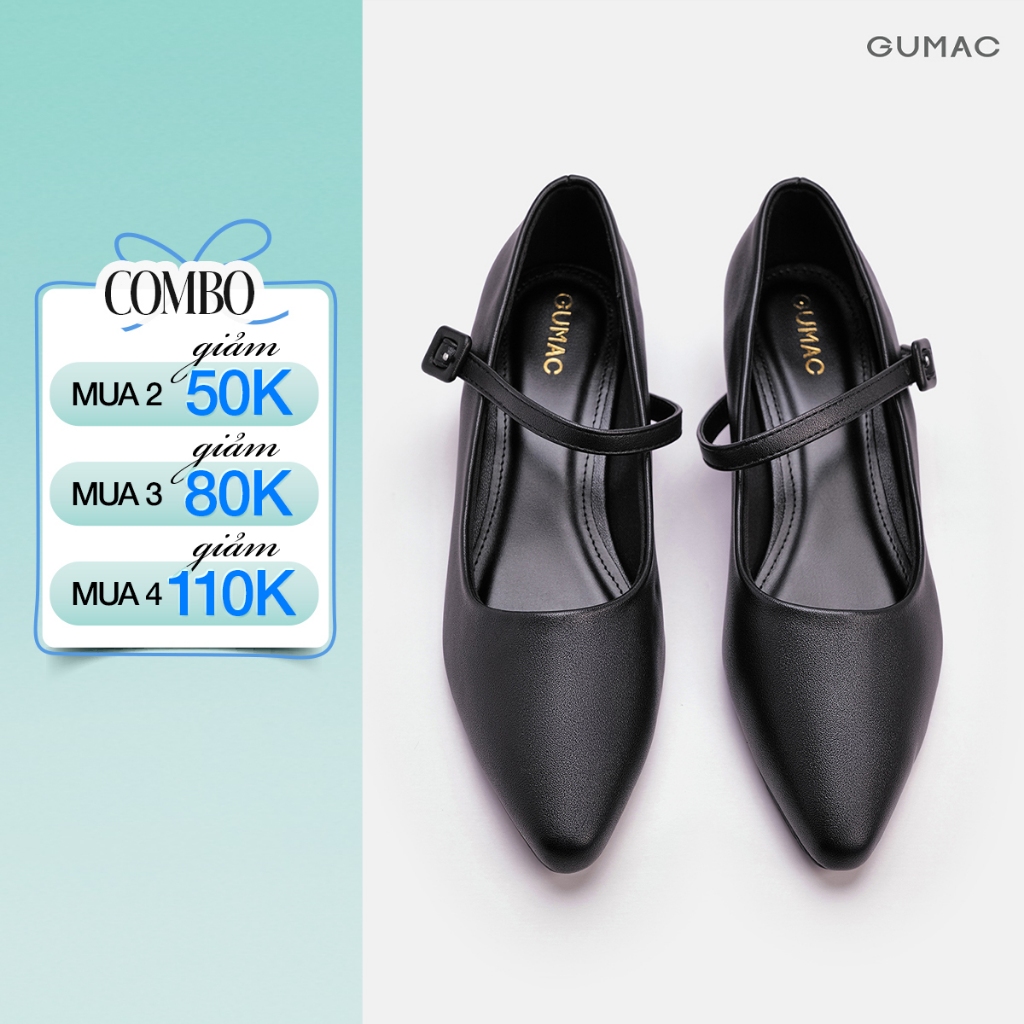 Giày Búp Bê Nữ GUMAC Thiết Kế Mũi Nhọn Quai Ngang Phối Khóa Thời Trang GF01078