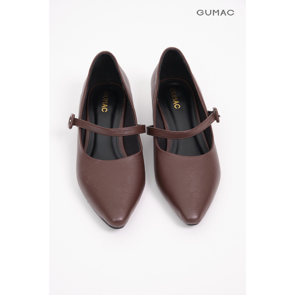 Giày Búp Bê Nữ GUMAC Thiết Kế Mũi Nhọn Quai Ngang Phối Khóa Thời Trang GF01078