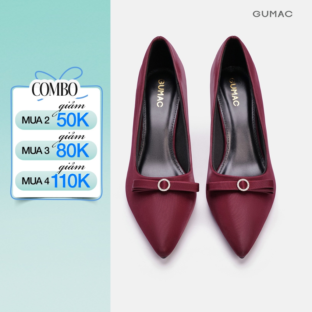 Giày Cao Gót Nữ GUMAC Đính Nơ Mũi Nhọn Gót Vuông Thanh Lịch Thời Trang GF12071