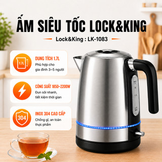 Ấm Siêu Tốc Inox 304 1.7L LK-1083 Công Suất 2200W Đun Sôi Nhanh An Toàn Cho Gia Đình
