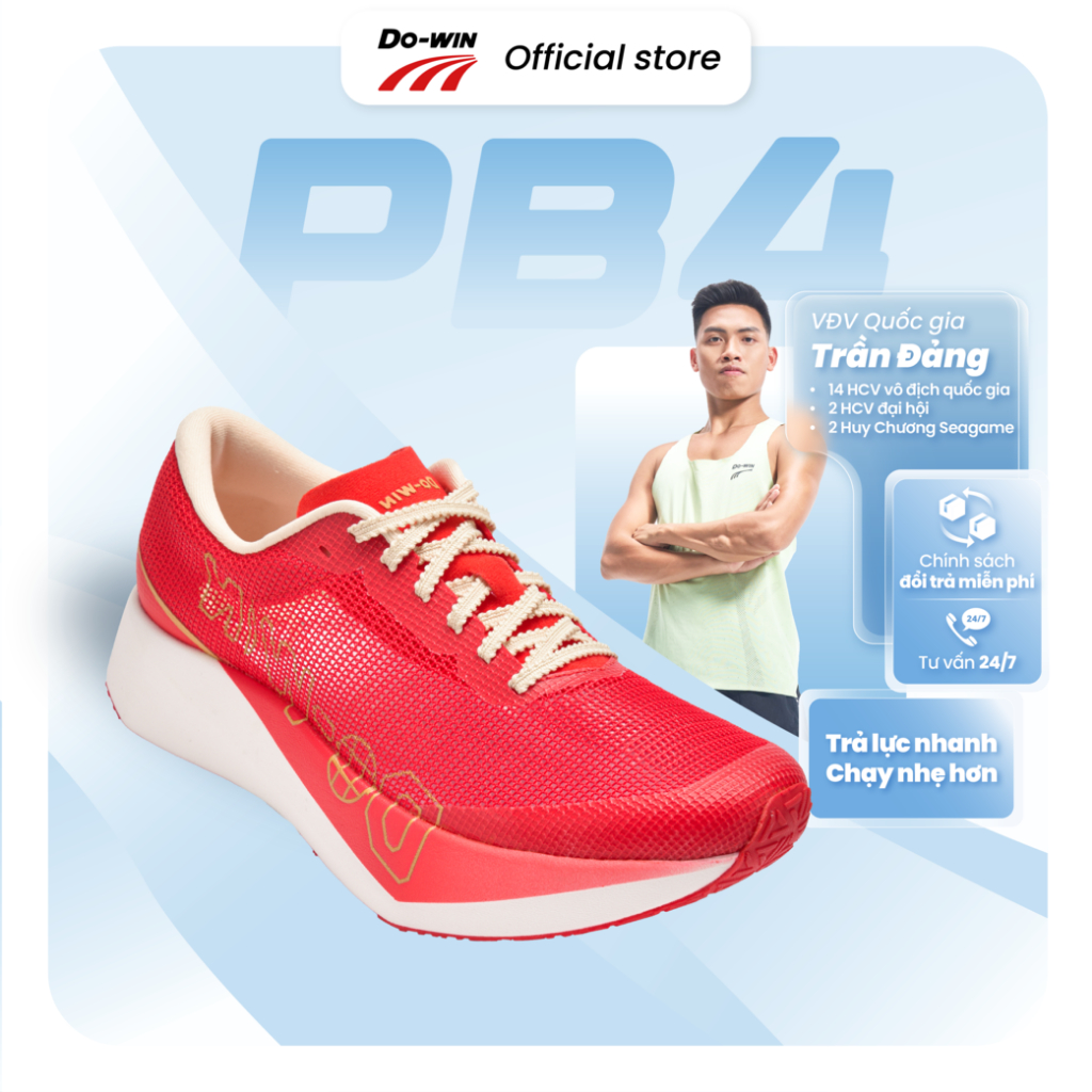 Giày Thể Thao Chạy Bộ Do-win PB4 Đỏ 2026 – Dành Cho Nam Nữ, Full Carbon Êm Nhẹ Lướt Thoáng Khí