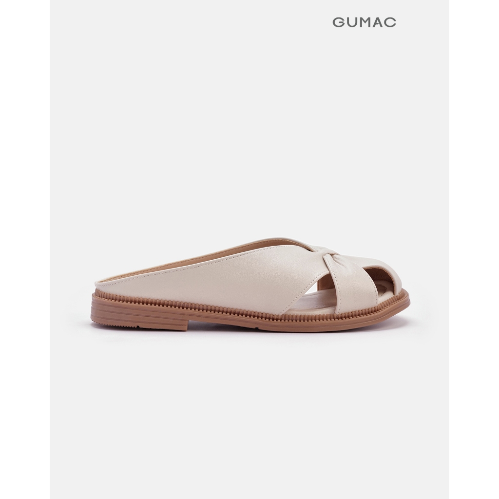 Giày Sục Nữ GUMAC Sục Da Cao Cấp Cách Điệu Hở Mũi Đế Bệt 2cm Thời Trang GG01079