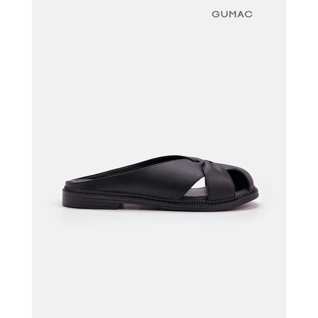 Giày Sục Nữ GUMAC Sục Da Cao Cấp Cách Điệu Hở Mũi Đế Bệt 2cm Thời Trang GG01079