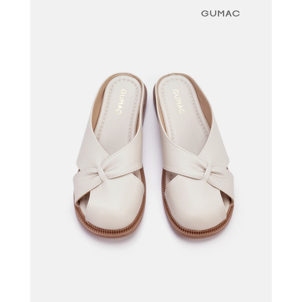 Giày Sục Nữ GUMAC Sục Da Cao Cấp Cách Điệu Hở Mũi Đế Bệt 2cm Thời Trang GG01079