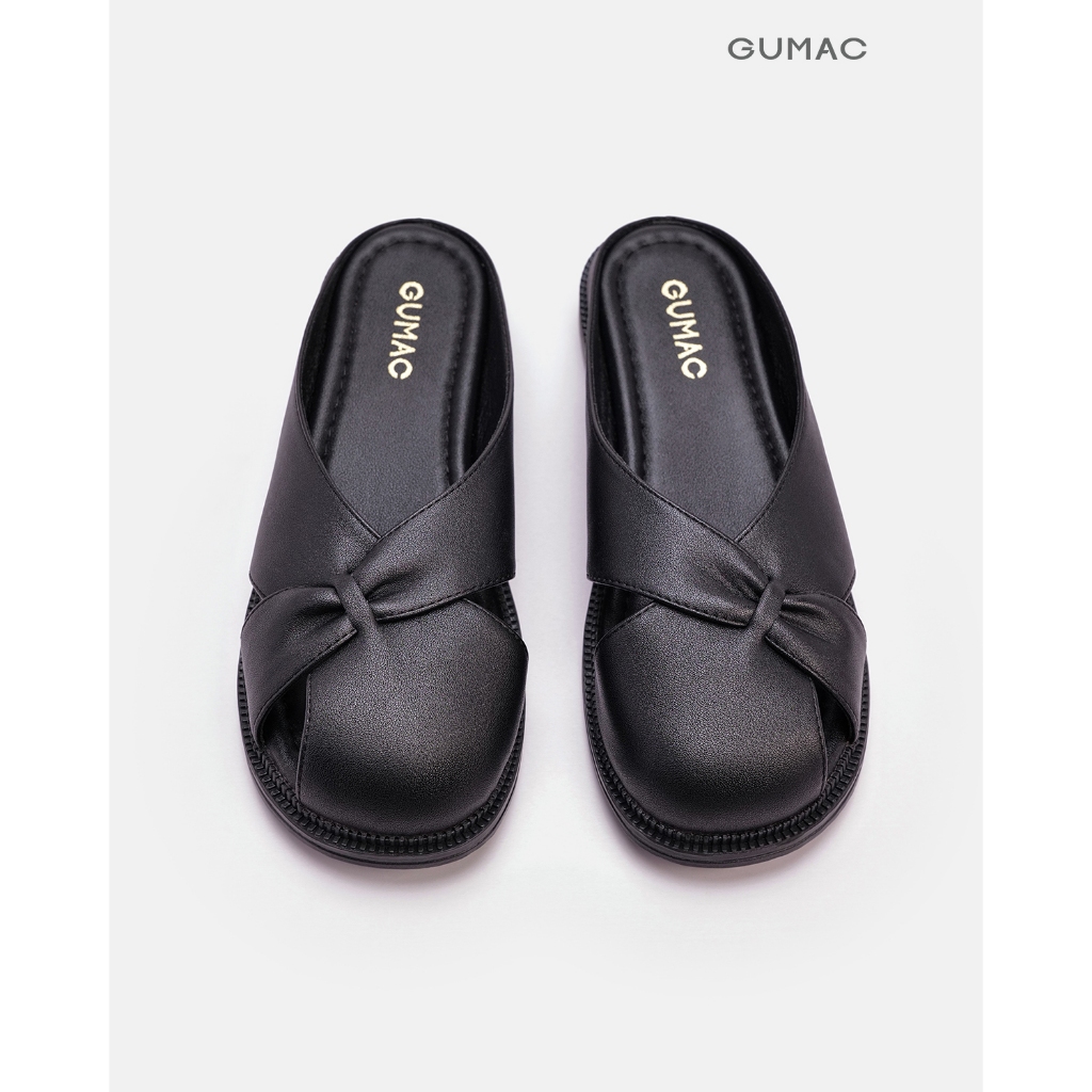 Giày Sục Nữ GUMAC Sục Da Cao Cấp Cách Điệu Hở Mũi Đế Bệt 2cm Thời Trang GG01079