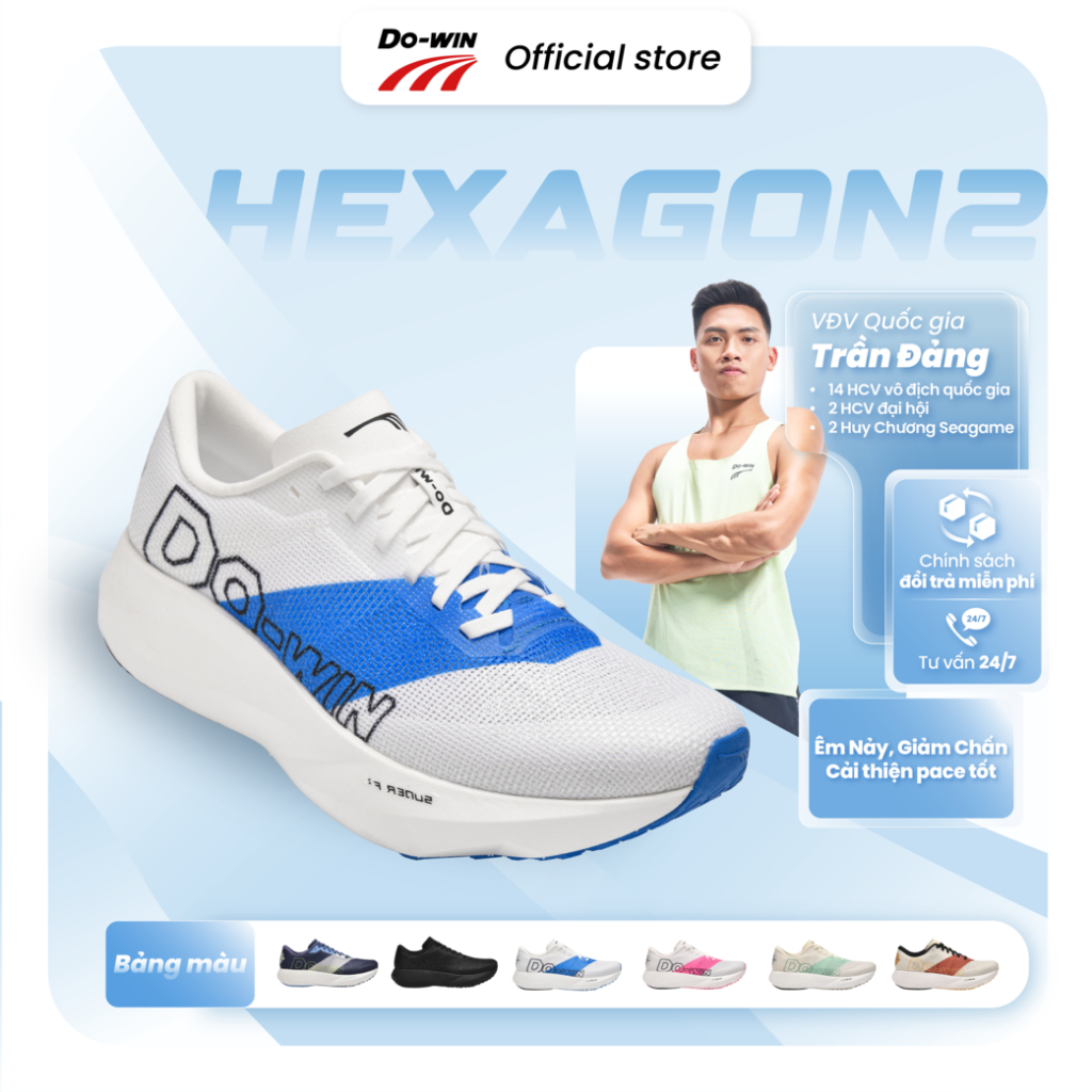 Giày thể thao chạy bộ nam nữ Do-win Hexagon2 Công nghệ SuderF2 siêu nhẹ êm nảy, thoáng khí, siêu bền