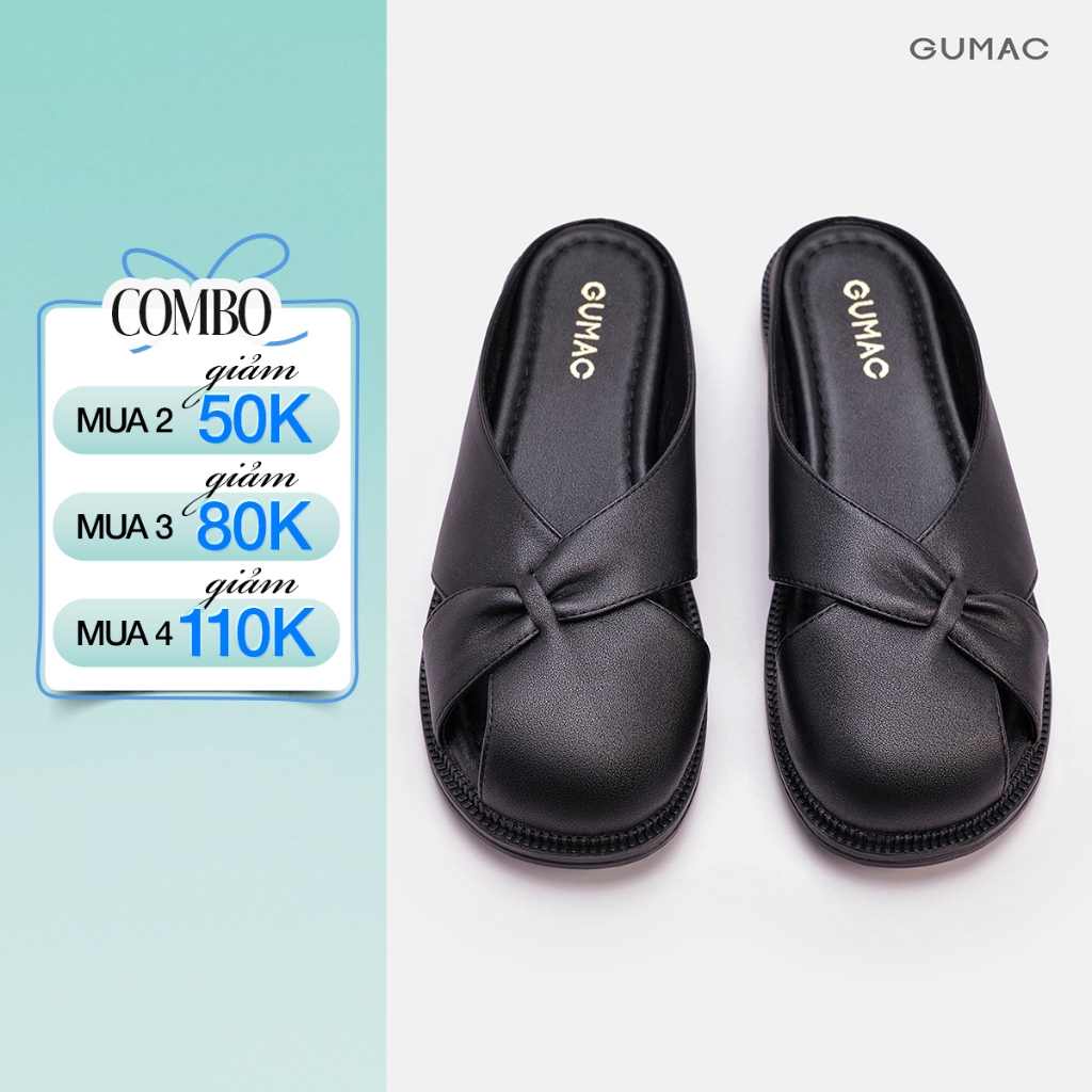 Giày Sục Nữ GUMAC Sục Da Cao Cấp Cách Điệu Hở Mũi Đế Bệt 2cm Thời Trang GG01079