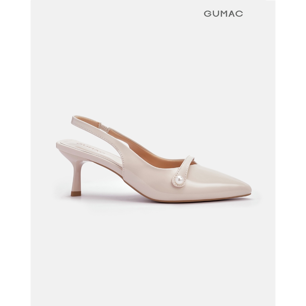 Giày Cao Gót Nữ GUMAC Bít Mũi Nhọn 6.5cm Quai Hậu Slingback Chất Da Lụa PU Thời Trang Đi Tiệc GG03018
