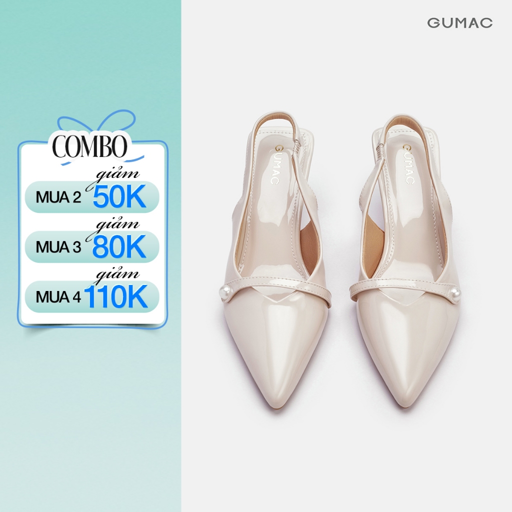 Giày Cao Gót Nữ GUMAC Bít Mũi Nhọn 6.5cm Quai Hậu Slingback Chất Da Lụa PU Thời Trang Đi Tiệc GG03018