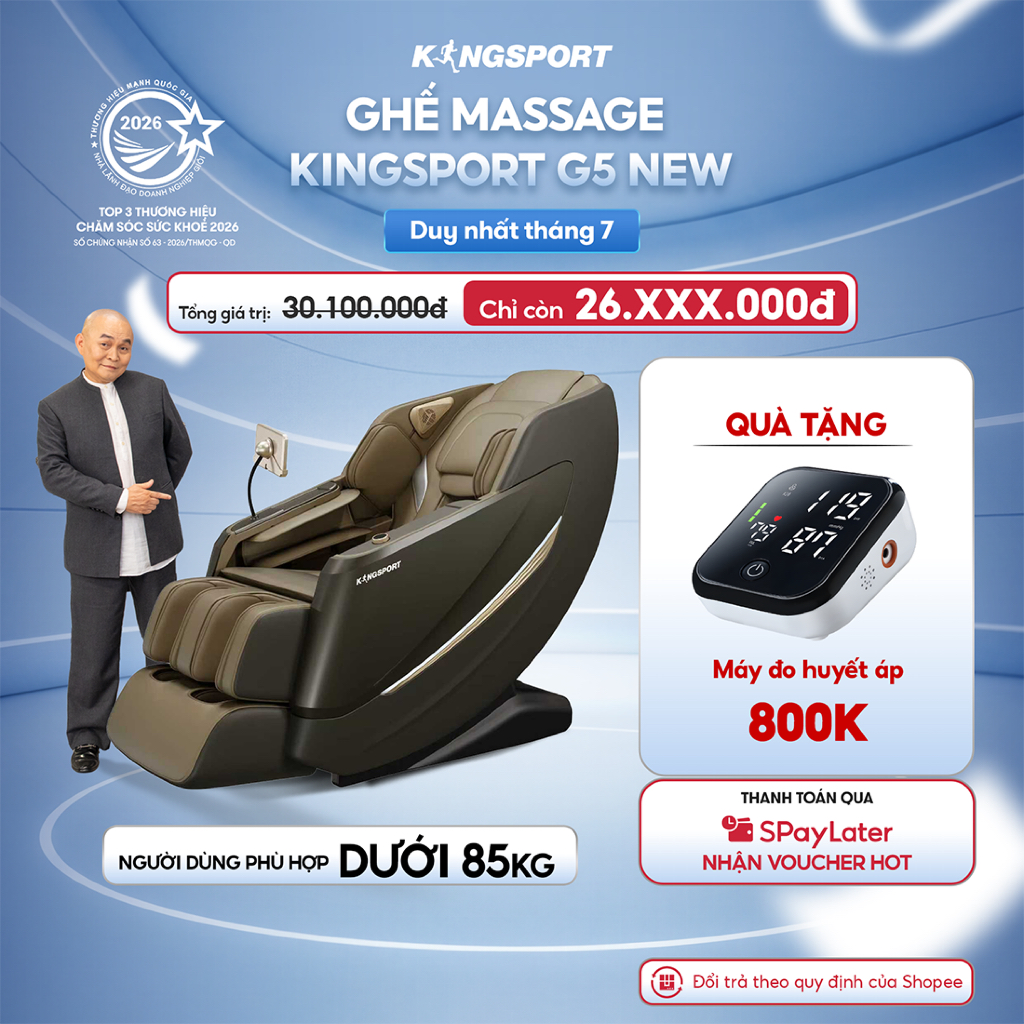 [KOL] Ghế massage KINGSPORT Standard G5 BEIGE cao cấp con lăn 3D, công nghệ massage chuyên sâu