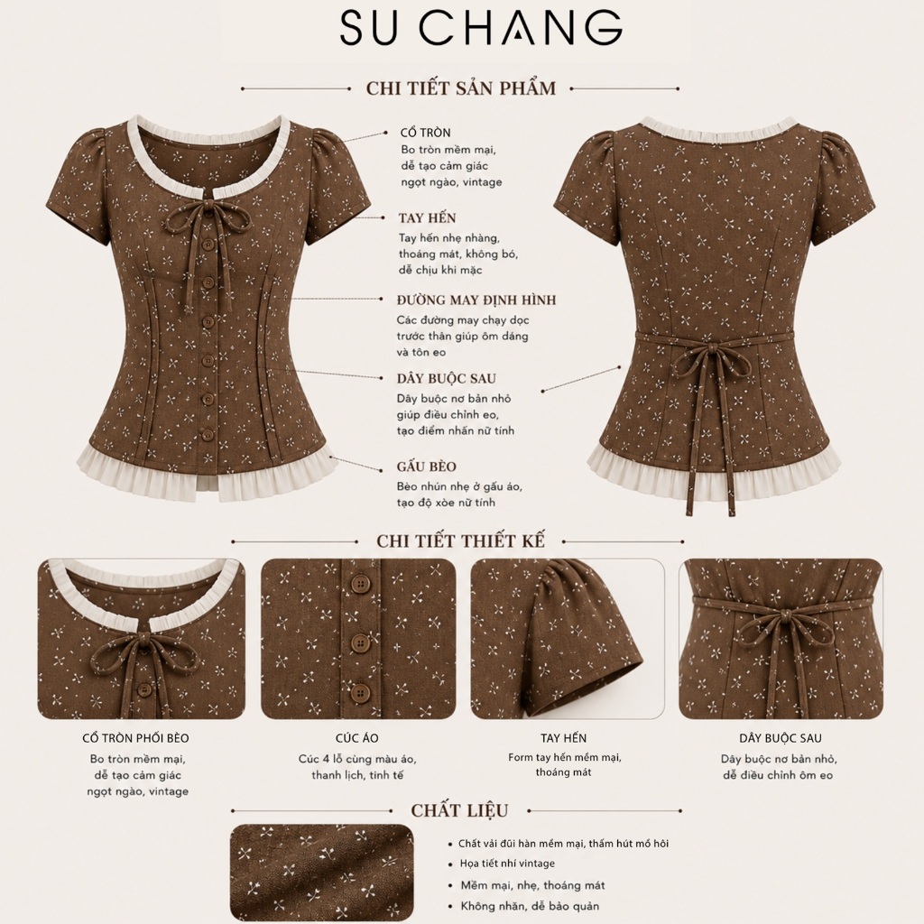 Áo Babydoll Hoa Nhí Phối Viền Tơ Bèo Cổ Nơ A927 Su Chang Thời Trang Nữ | BigBuy360 - bigbuy360.vn