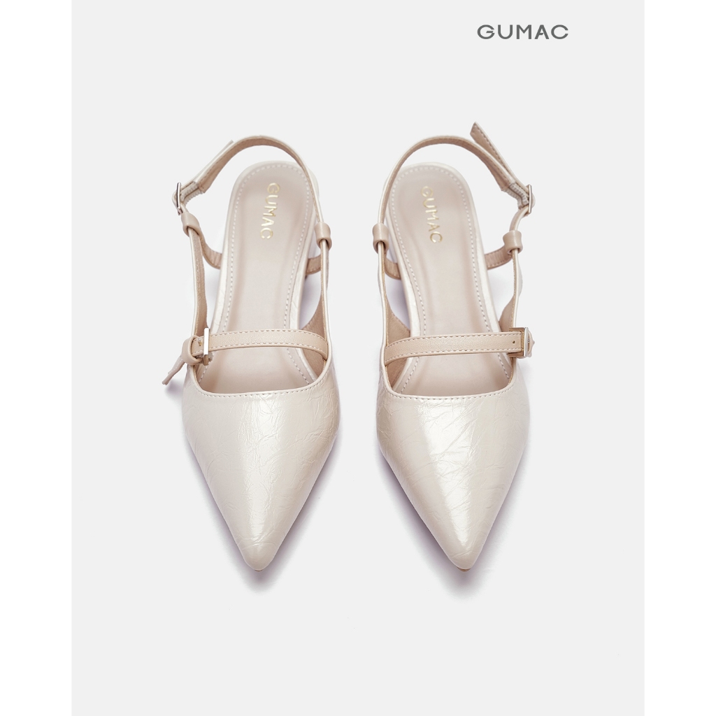 Giày Cao Gót Nữ GUMAC Đế Vuông 3cm Mũi Nhọn Quai Hậu Slingback Chất Da Đi Làm Đi Tiệc GF04055