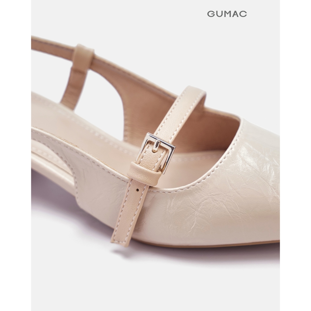 Giày Cao Gót Nữ GUMAC Đế Vuông 3cm Mũi Nhọn Quai Hậu Slingback Chất Da Đi Làm Đi Tiệc GF04055